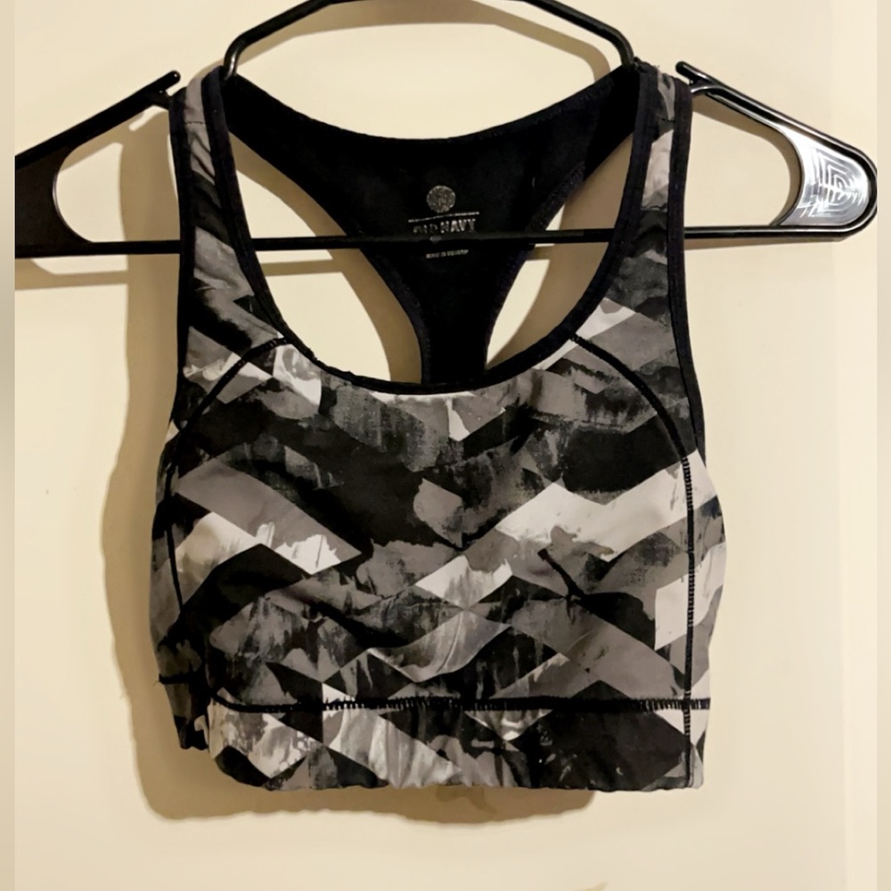 old navy small black, white, grey sports bra